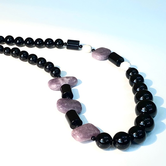 Jay King 925 Black Onyx and Purple Agate Semi-previous Gemstone Necklace - Picture 8 of 13